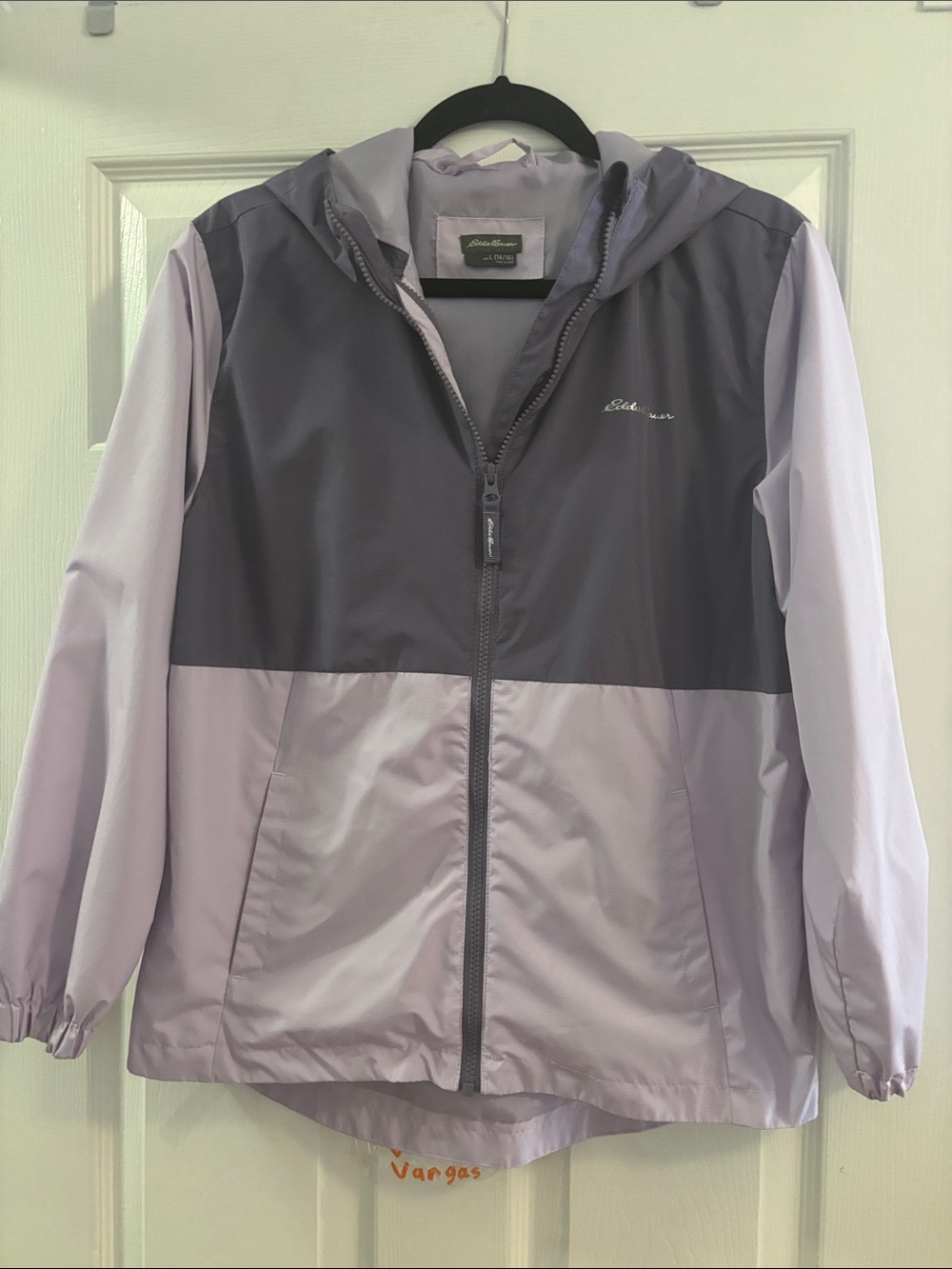 Eddie Bauer Two-Tone Lavender and Plum Hooded Rain Jacket for Kids